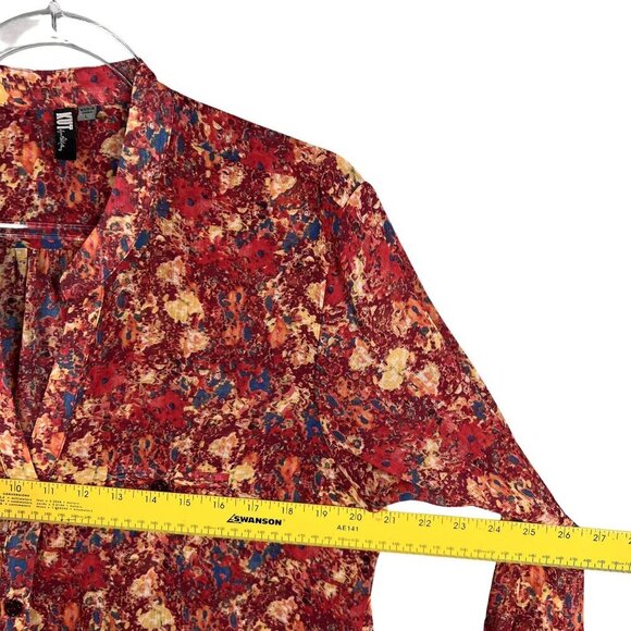 Kut From The Kloth Womens L Chiffon Sheer Floral Blouse Long Tab Sleeve Artsy - Picture 11 of 16